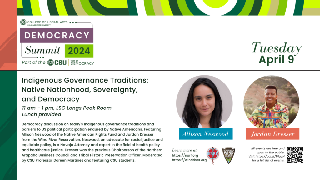 Advertisement for April 9 event: Indigenous Governance Traditions - Native Nationhood, Sovereignty, and Democracy